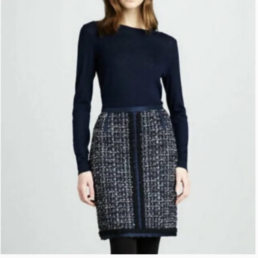 Tory Burch Annabelle Navy Tweed Skirt Size 8 - Picture 15 of 15
